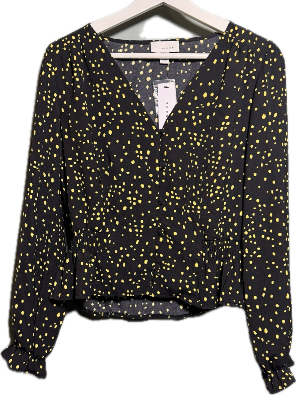 Topshop Black Blouse with Yellow Spot Print